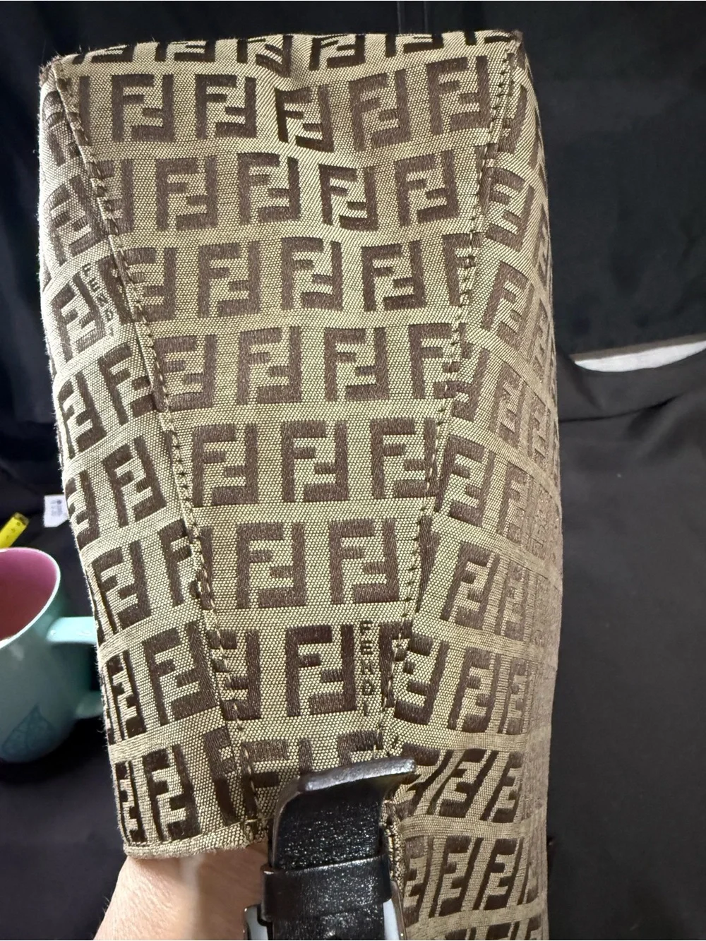 Vintage Fendi Brown Zucca Canvas Mama Baguette Shoulder Bag